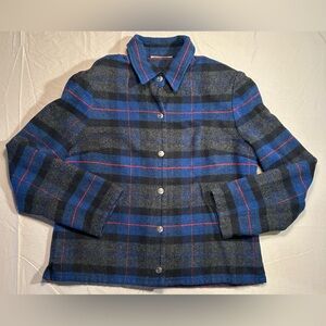 Vintage Evan Picone Wool Blend Plaid Blazer Jacket Blue Gray Women’s No Size Tag